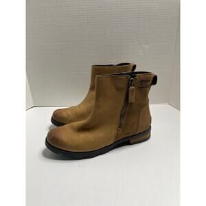 Sorel Women's Emelie Camel Brown Zip Ankle Boots Size 6.5 EUC